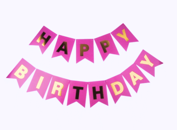 Банер „HAPPY BIRTHDAY“ – цикламен със златни букви