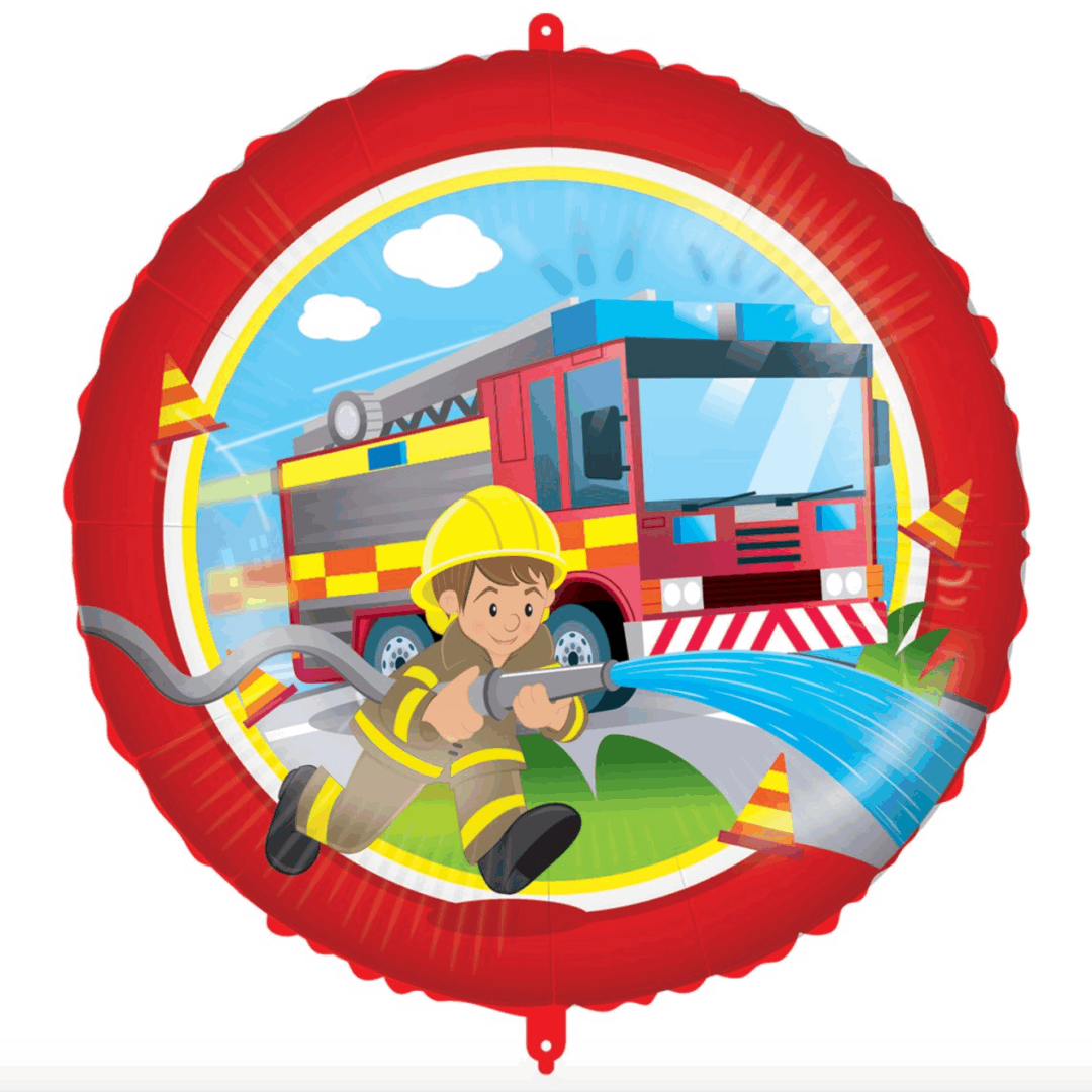 Балон кръгъл Happy Birthday - пожарна - 45 см