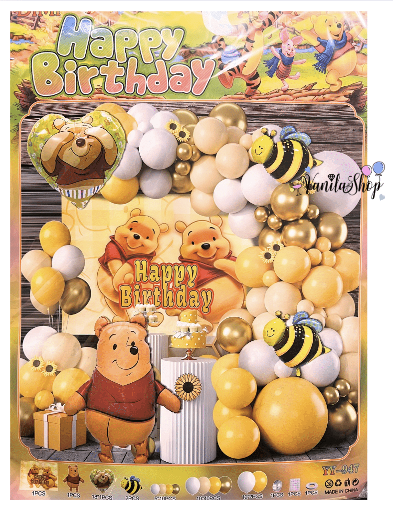 Комплект за балонена арка Мечо Пух – Happy Birthday