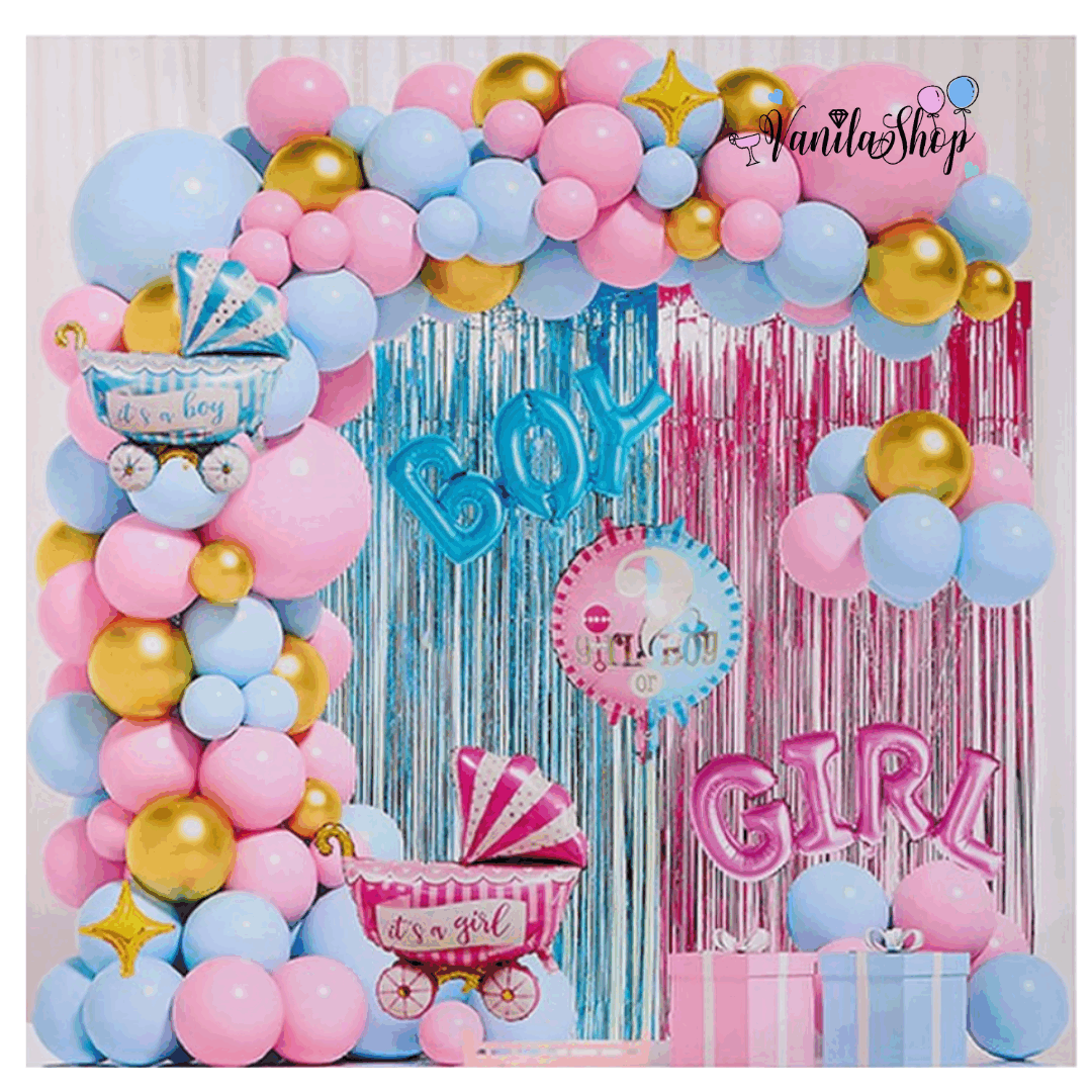 Балони за разкриване пола на Бебето - BOY or GIRL 80 броя + арка + помпа