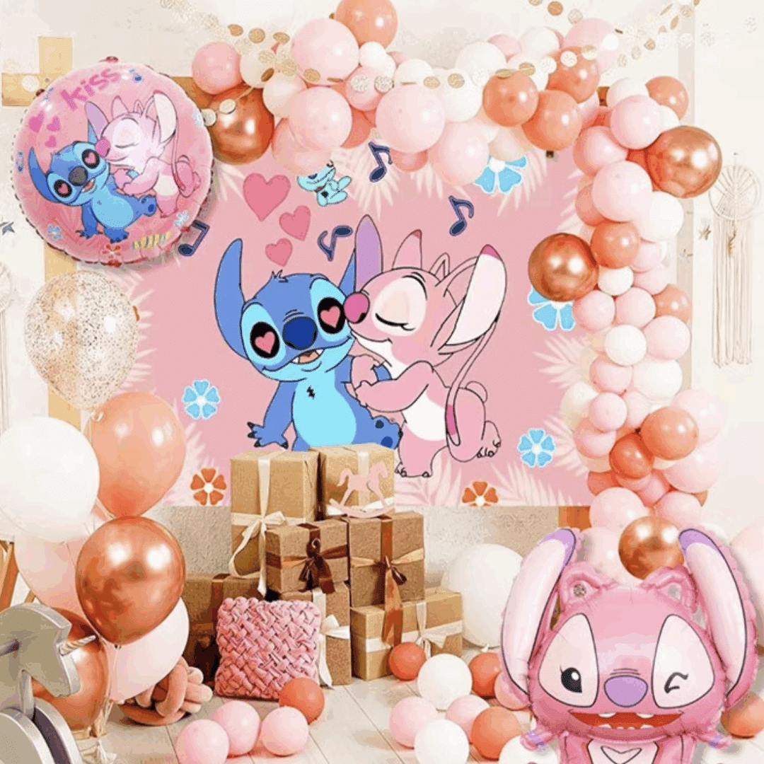 Комплект за украса с балонена арка Стич Stitch - 65 броя + помпа