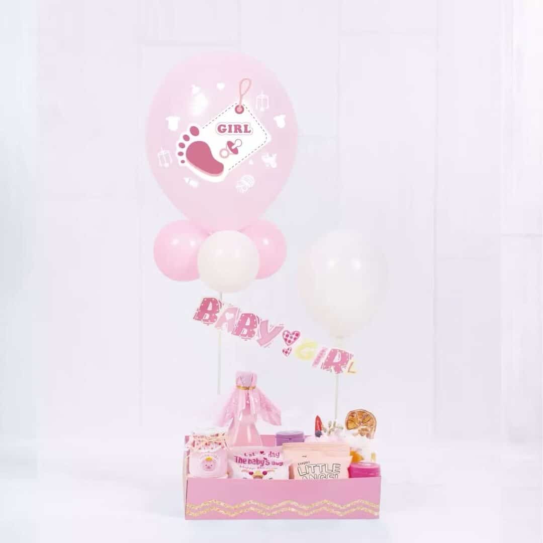 🌸 Декоративен комплект балони със стойка „Baby Girl“ – 85 см