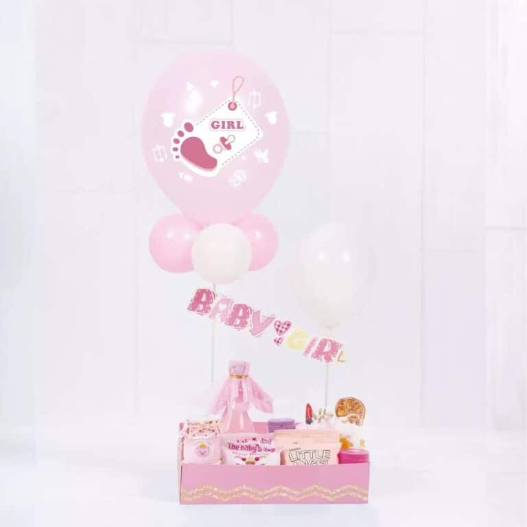 🌸 Декоративен комплект балони със стойка „Baby Girl“ – 85 см