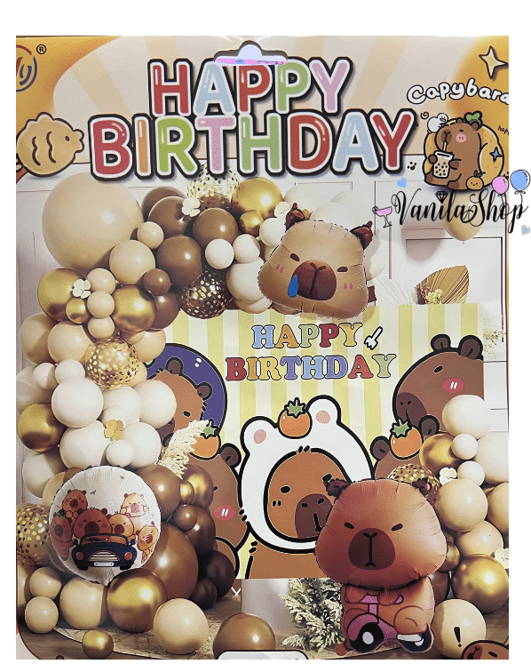 🎈 Комплект за балонна арка „Капибара" – Happy Birthday вариант 2
