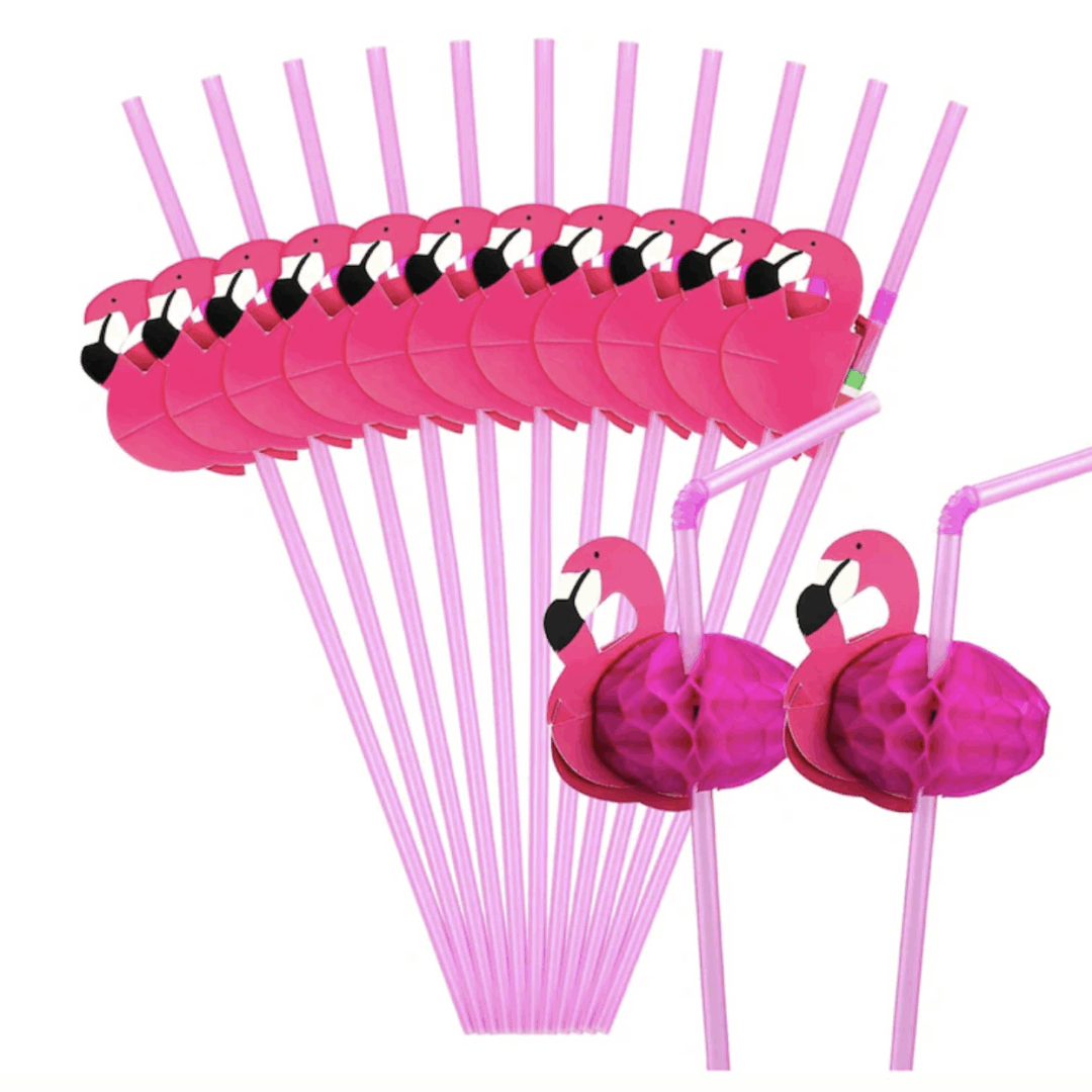 Парти Сламки Фламинго (Flamingo) - 10 броя розови