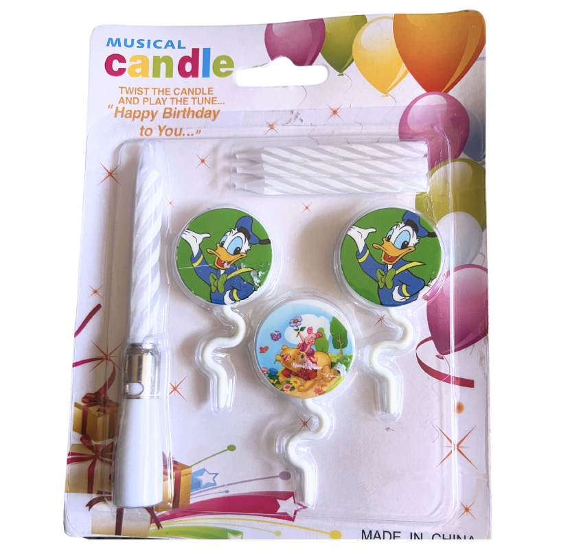 Музикална свещ за торта - Мечо Пух (Winnie the Pooh) и Donald - бели
