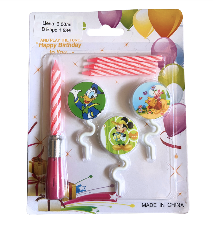 Музикална свещ за торта - Мечо Пух (Winnie the Pooh) и Donald и Mickey