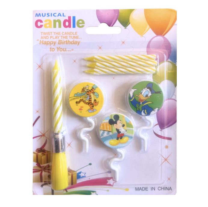 Музикална свещ за торта - Мики&Доналд жълти