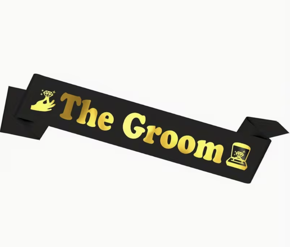 Черна сатенена лента за ергенско парти The Groom – 80 см