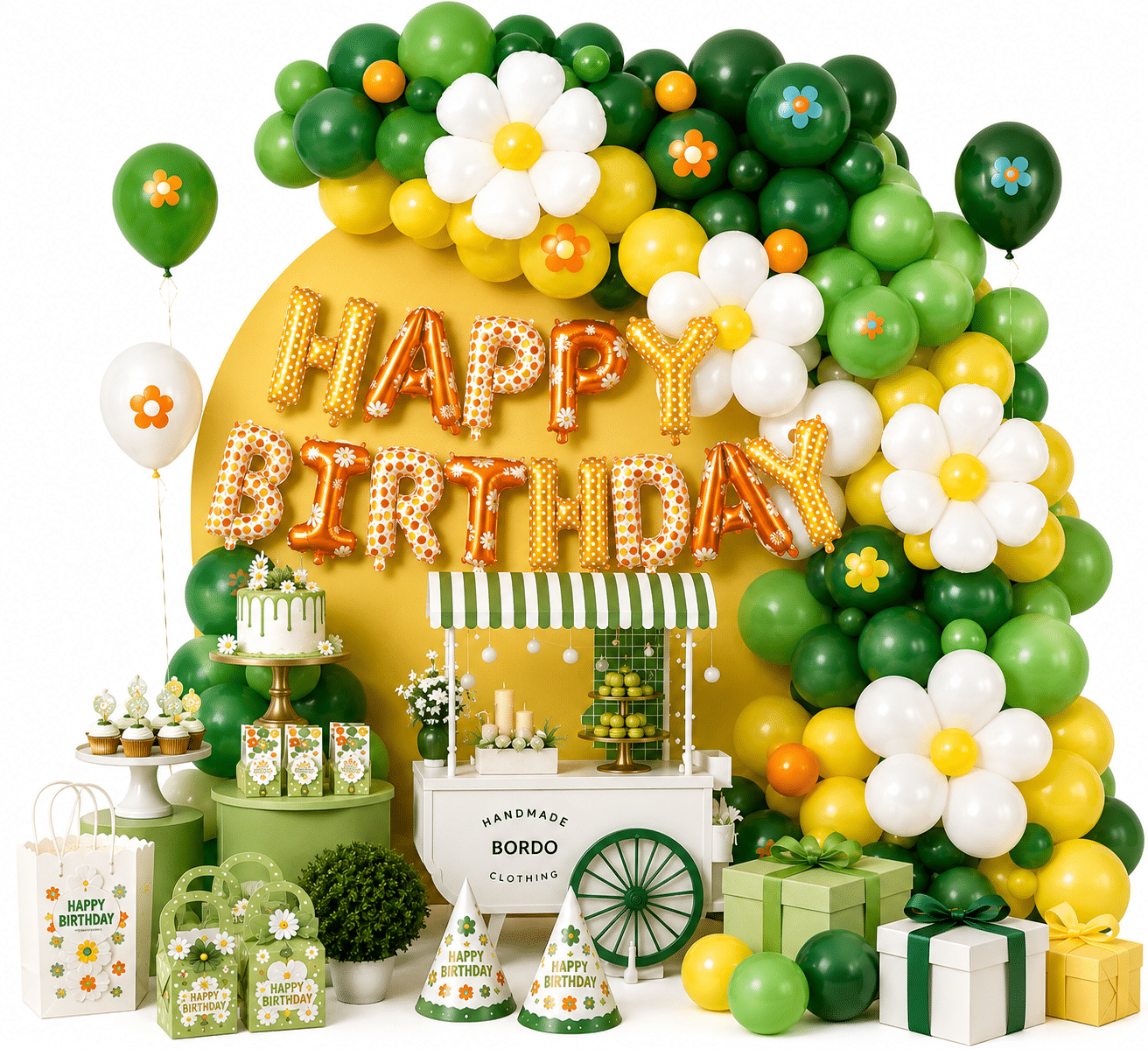 Комплект балони Happy Birthday с маргаритки – 80 части + помпа
