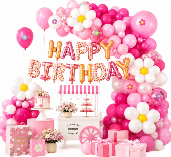 Комплект балони Happy Birthday с маргаритки – 80 части + помпа