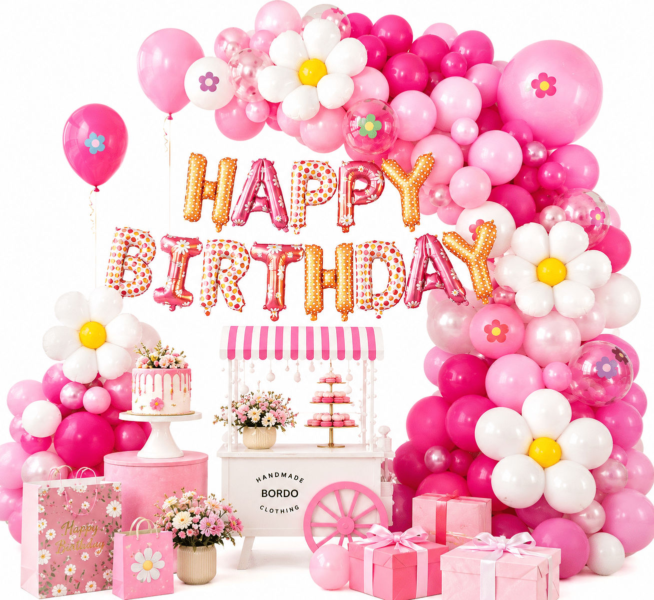 Комплект балони Happy Birthday с маргаритки – 80 части + помпа