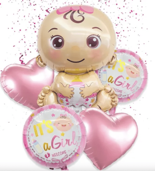Балони за бебешко парти „It's a Baby Girl“ (5 броя) вариант 2