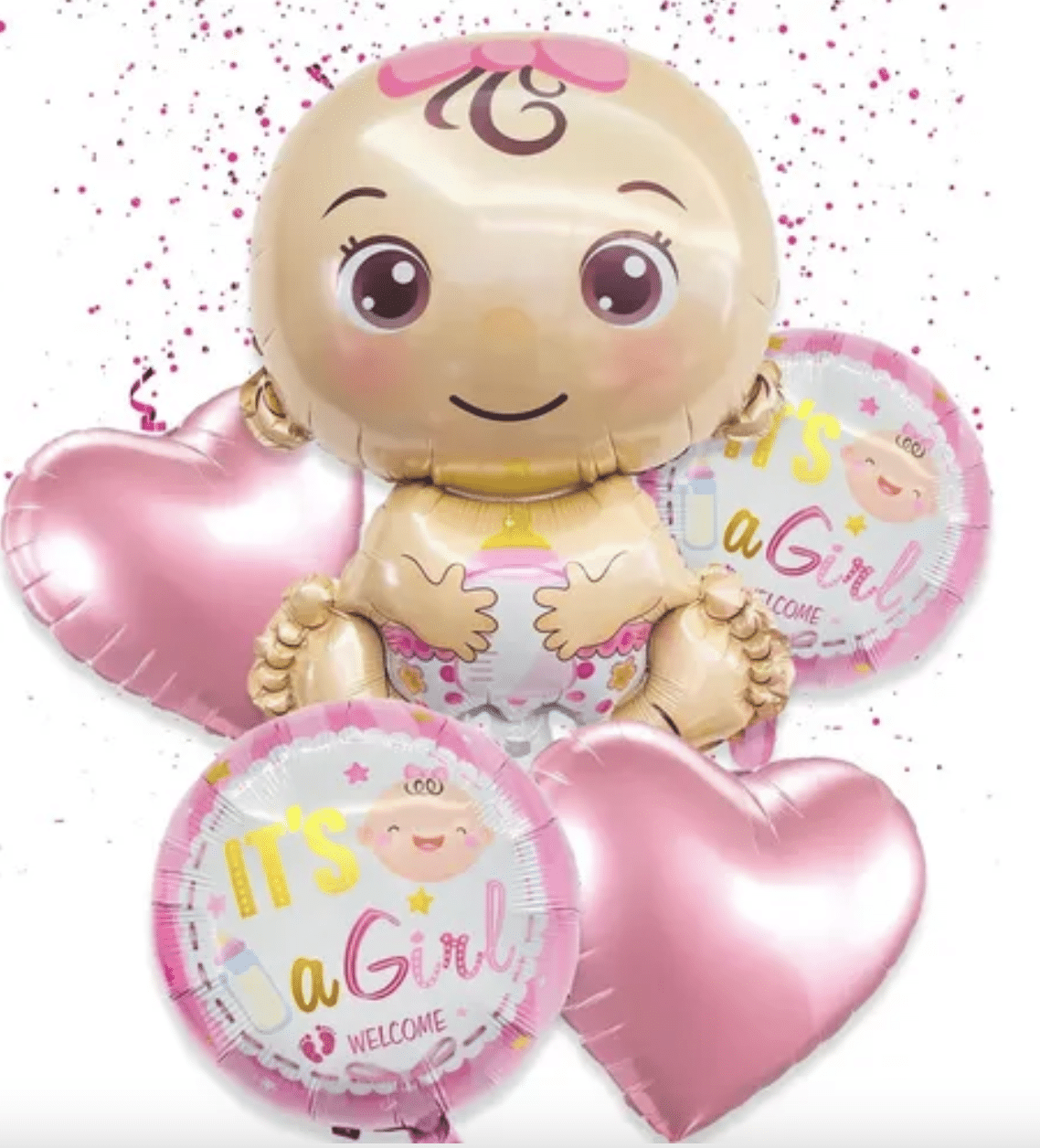 Балони за бебешко парти „It’s a Baby Girl“ (5 броя) вариант 2
