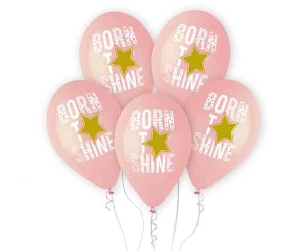 Латексови балони Born to Shine – розови със златна звезда